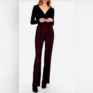 18R EXPRESS WIDE LEG SUPER HIGH RISE Navy, Maroon wide stripes w/Red Pin…